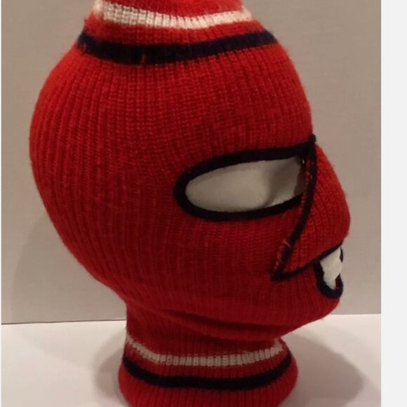 Vintage Avon Red Striped Knit Ski Mask Balaclava Full Face Robber 3 Hole - Picture 2 of 5